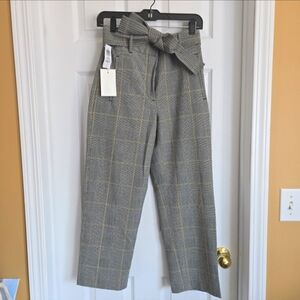 Aritzia Wilfred Grey And Yellow Plaid Tie-Front Pant (Formerly Jallade) In Size